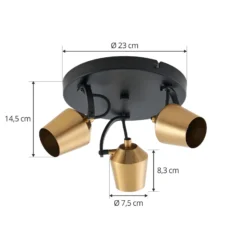 Lindby Deckenstrahler Sylveria, 3-flg., schwarz/gold, Eisen