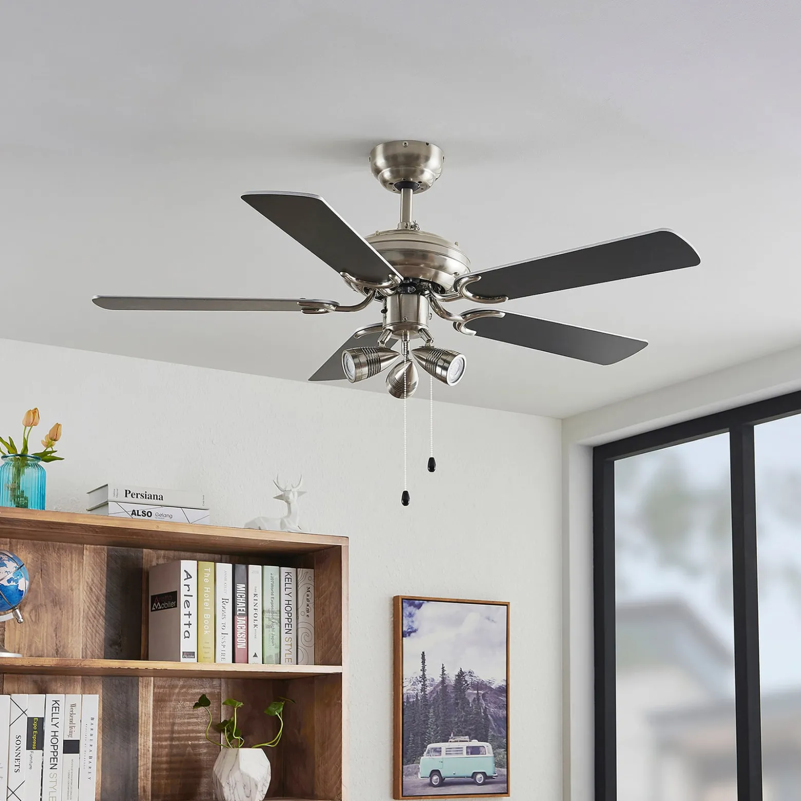 Lindby Deckenventilator mit Licht Anariki, leise, silber