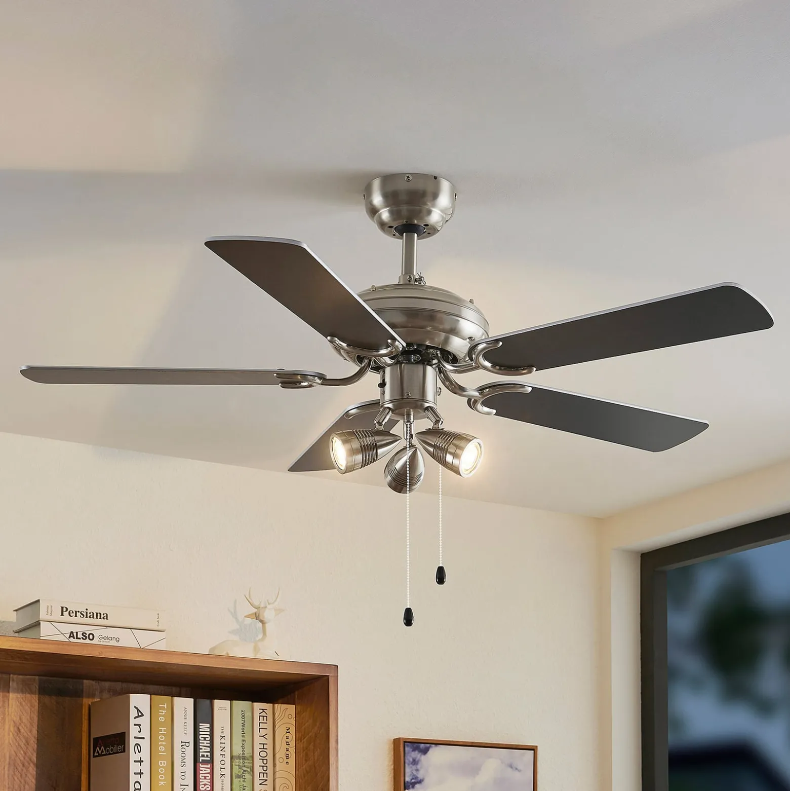Lindby Deckenventilator mit Licht Anariki, leise, silber