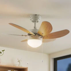 Lindby Deckenventilator mit Licht Minja, weiß, leise, Ø 80cm