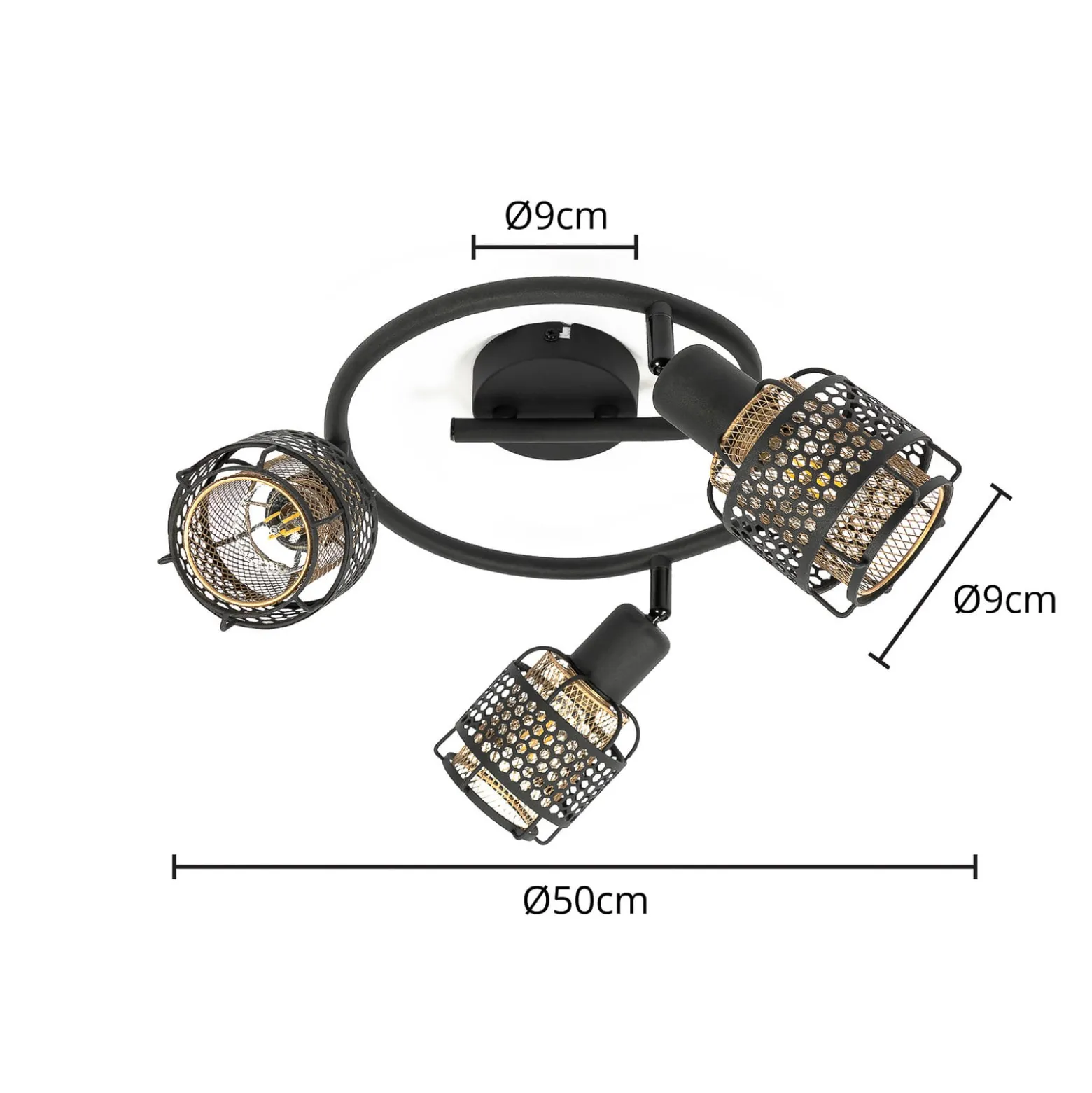 Lindby Eudoria Deckenlampe 3-flammig schwarz/gold