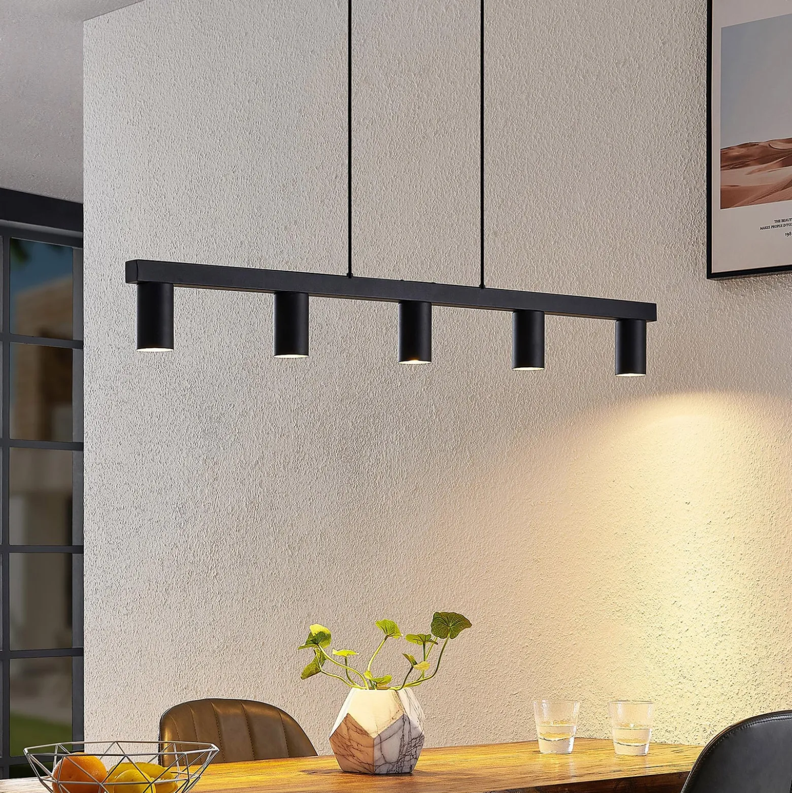 Lindby Hängelampe Baliko, schwarz, 116 cm, 5-flammig, GU10