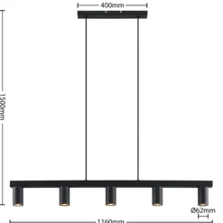 Lindby Hängelampe Baliko, schwarz, 116 cm, 5-flammig, GU10