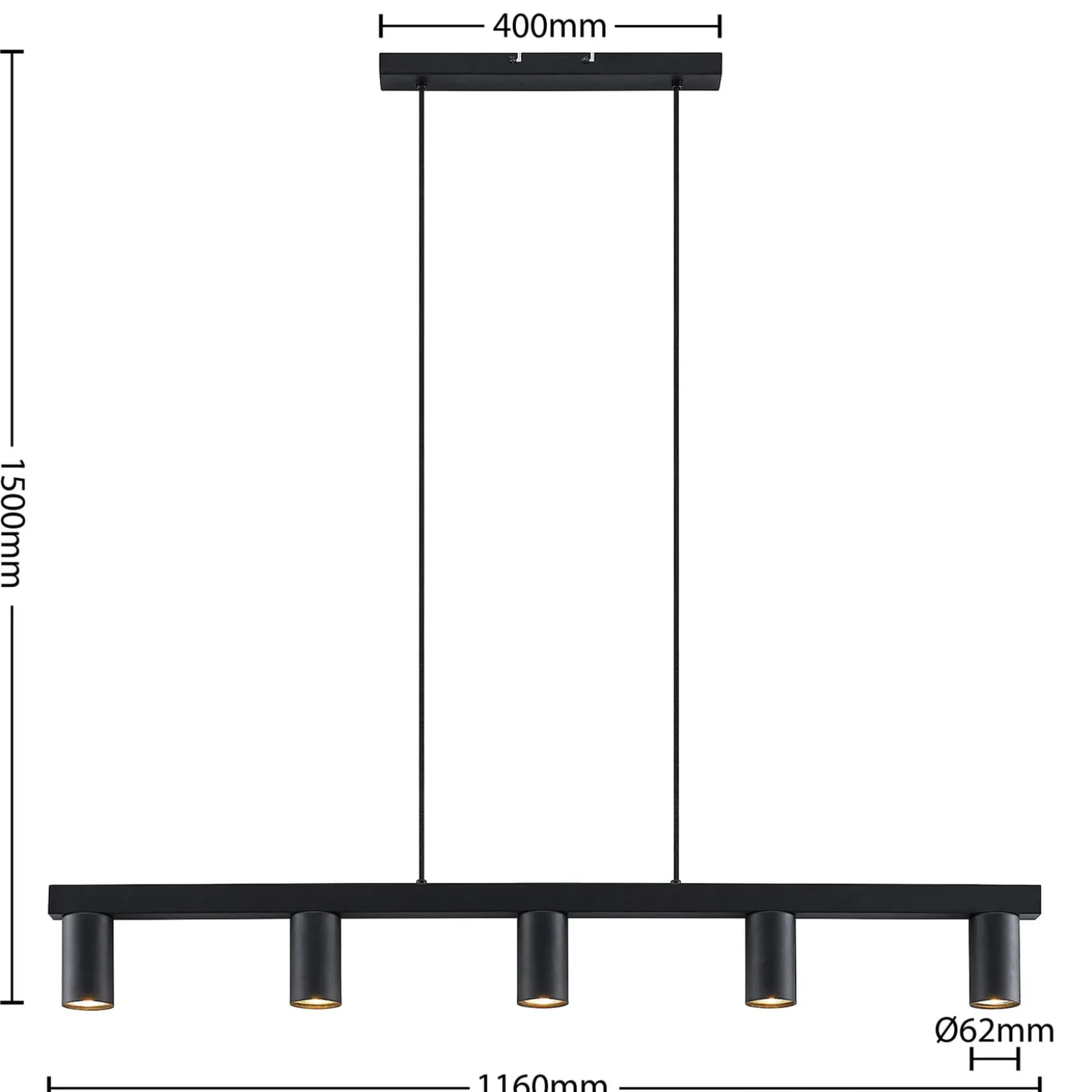 Lindby Hängelampe Baliko, schwarz, 116 cm, 5-flammig, GU10