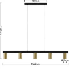 Lindby Hängelampe Baliko, schwarz/messing, 5-flg, GU10