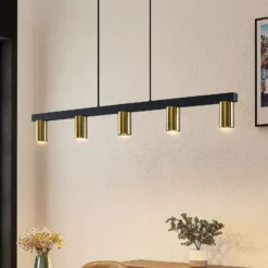 Lindby Hängelampe Baliko, schwarz/messing, 5-flg, GU10