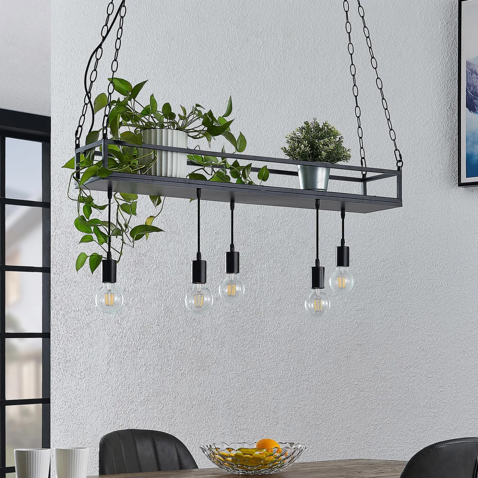 Lindby Hängelampe Kirista, 5-flg., schwarz, 100 cm, E27