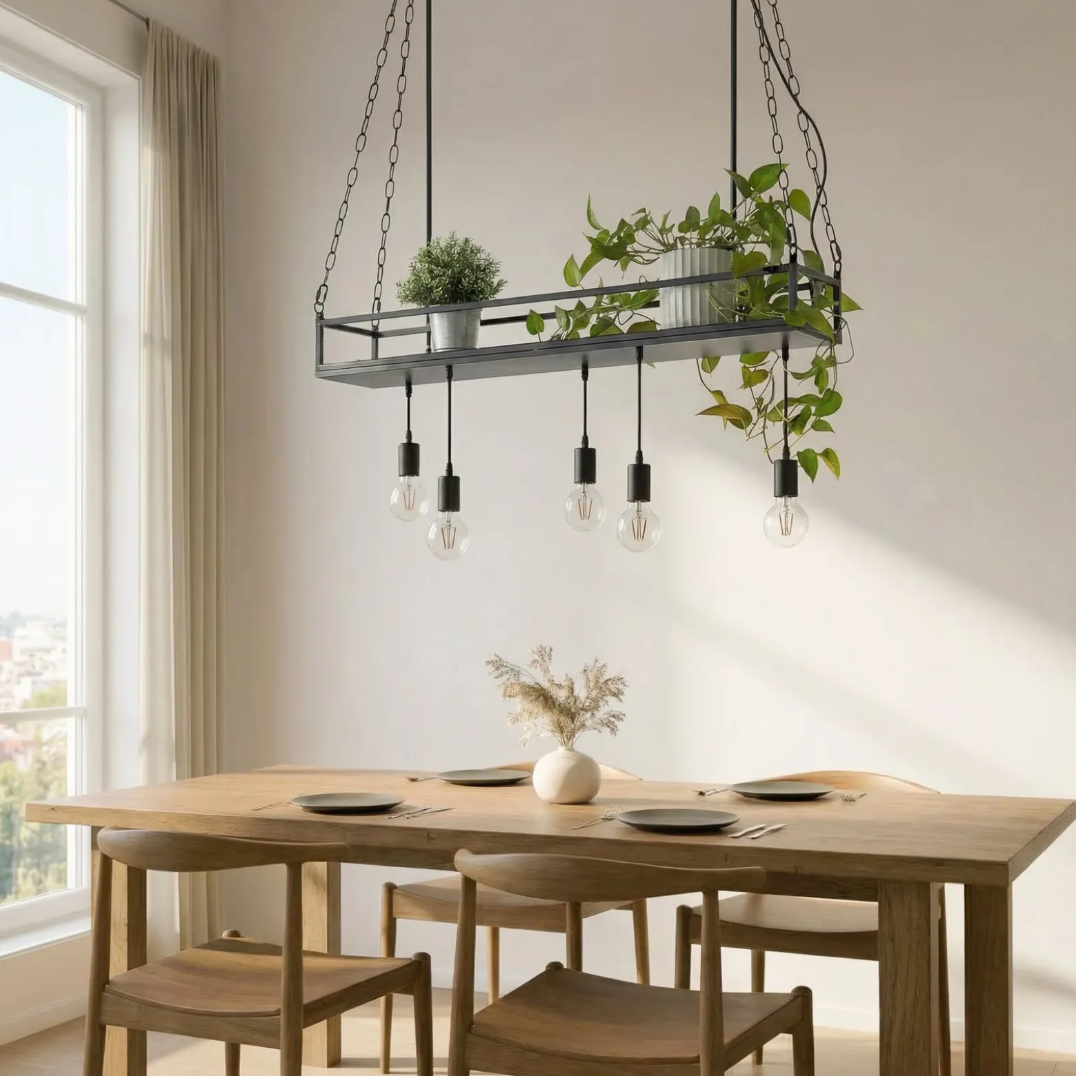 Lindby Hängelampe Kirista, 5-flg., schwarz, 100 cm, E27