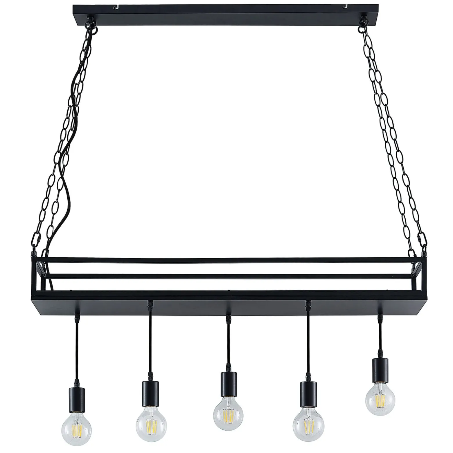 Lindby Hängelampe Kirista, 5-flg., schwarz, 100 cm, E27
