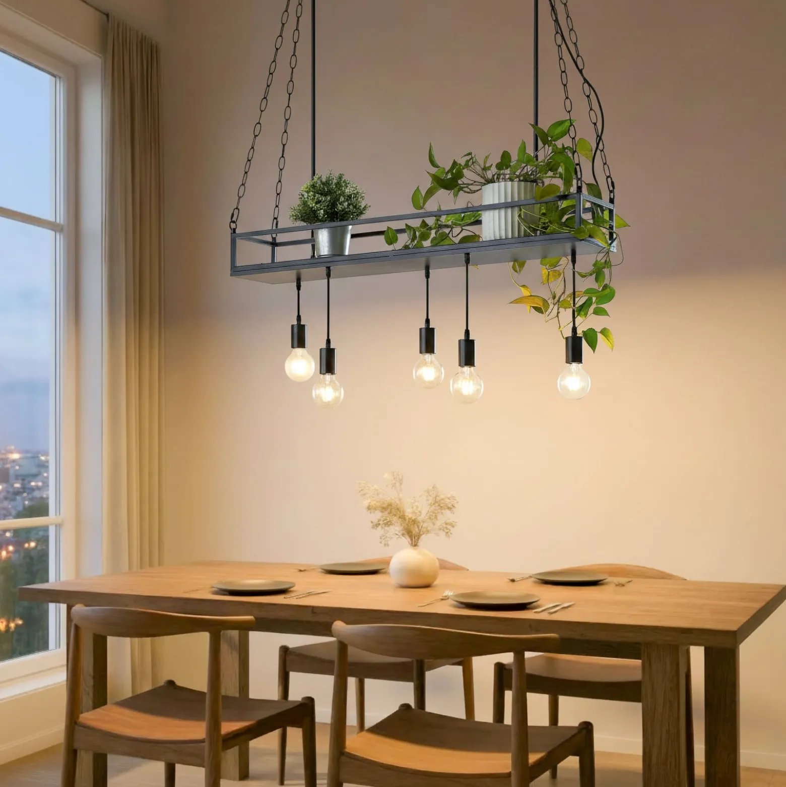 Lindby Hängelampe Kirista, 5-flg., schwarz, 100 cm, E27