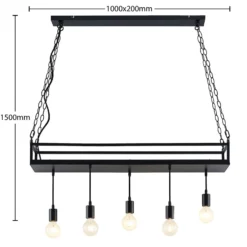 Lindby Hängelampe Kirista, 5-flg., schwarz, 100 cm, E27