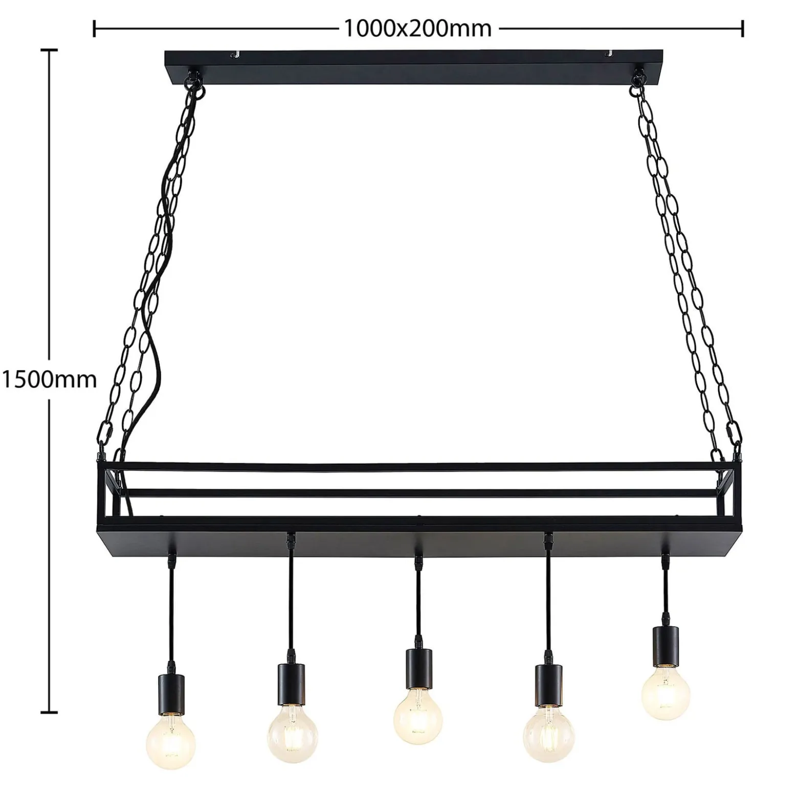 Lindby Hängelampe Kirista, 5-flg., schwarz, 100 cm, E27