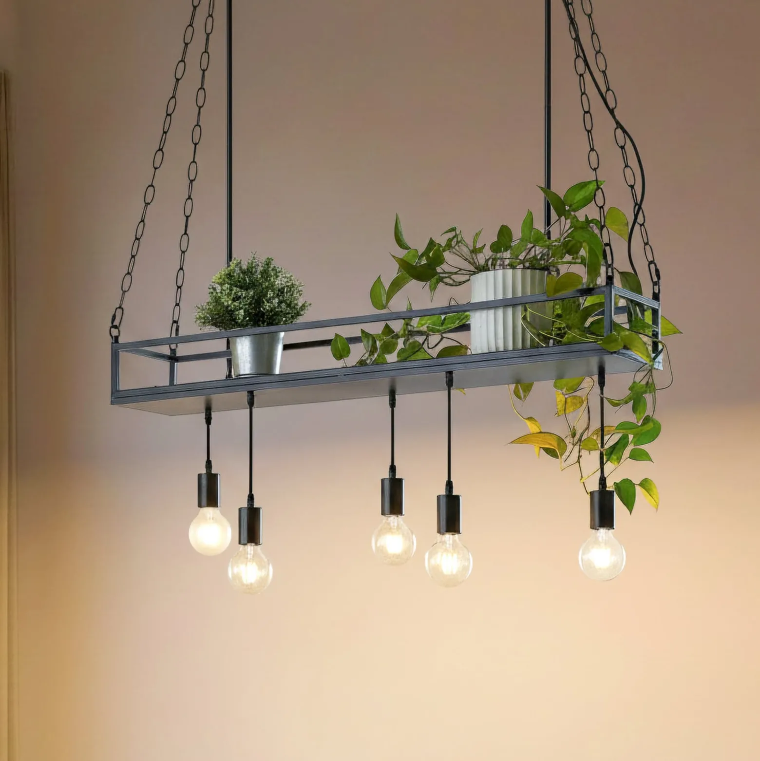 Lindby Hängelampe Kirista, 5-flg., schwarz, 100 cm, E27