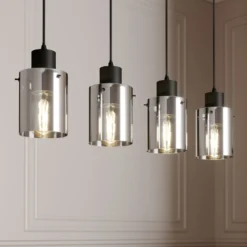 Lindby Hängelampe Kourtney, 4-flg., schwarz/grau, Glas, E27