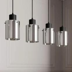 Lindby Hängelampe Kourtney, 4-flg., schwarz/grau, Glas, E27
