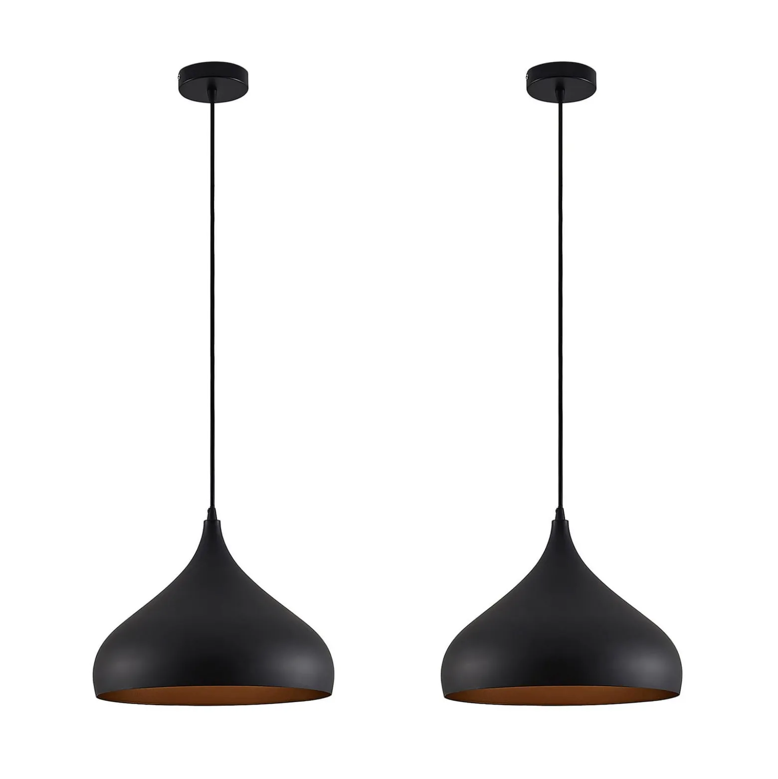 Lindby Hängelampe Ritana, 2er-Set, schwarz-gold, Metall, E27