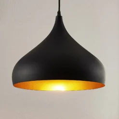 Lindby Hängelampe Ritana, 2er-Set, schwarz-gold, Metall, E27
