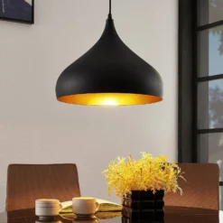 Lindby Hängelampe Ritana, 2er-Set, schwarz-gold, Metall, E27