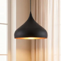 Lindby Hängelampe Ritana, schwarz-gold, Metall, Ø 31cm, E27