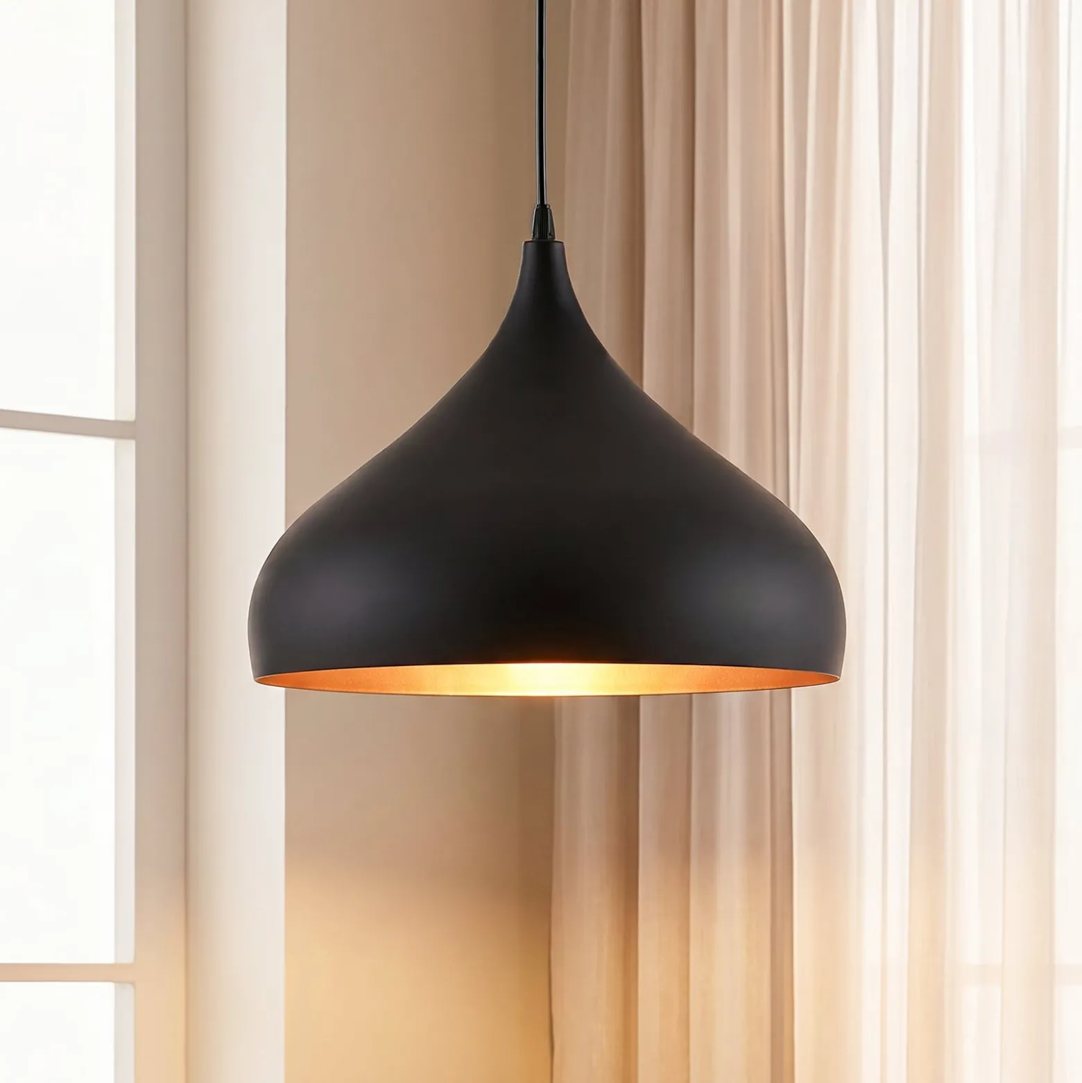 Lindby Hängelampe Ritana, schwarz-gold, Metall, Ø 31cm, E27