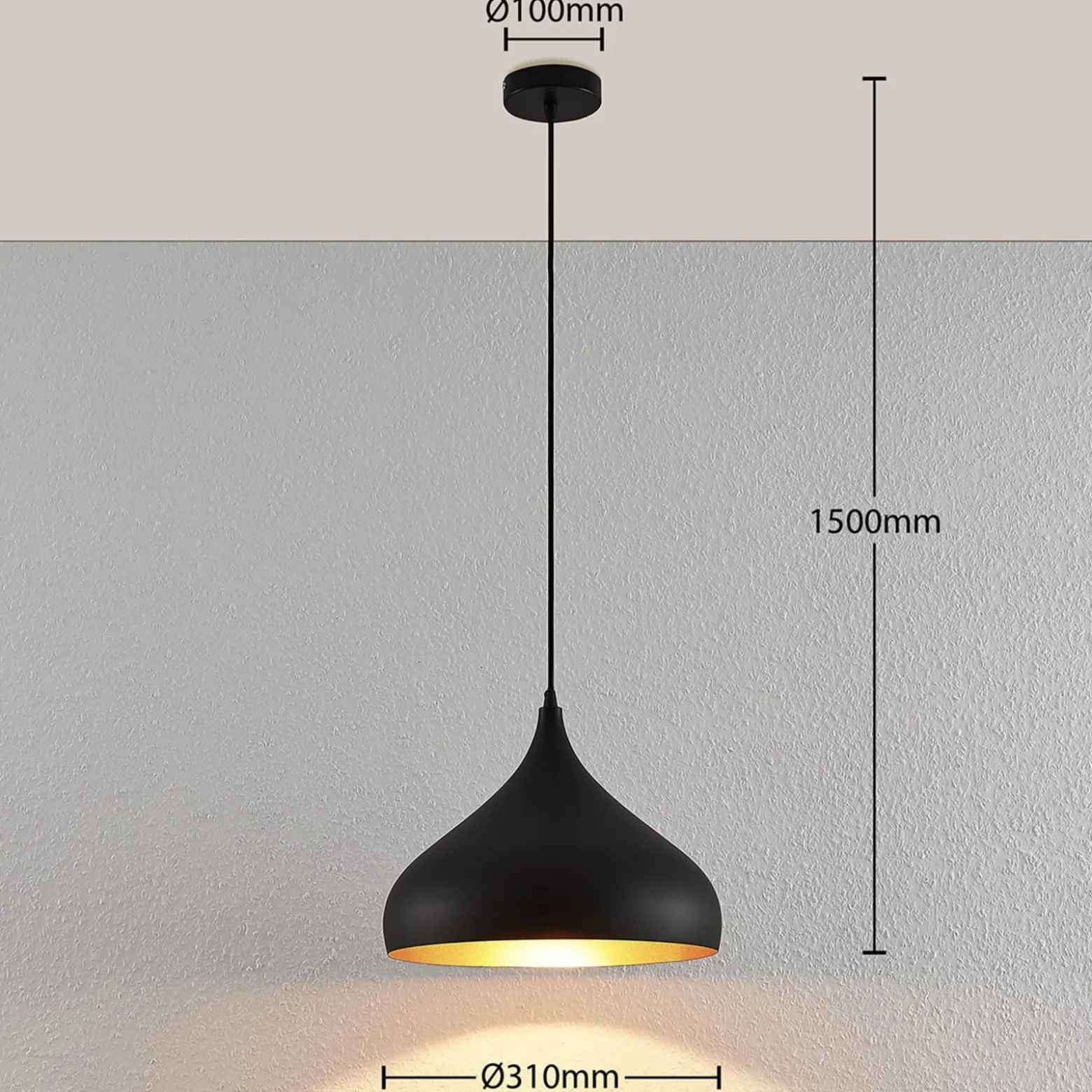 Lindby Hängelampe Ritana, schwarz-gold, Metall, Ø 31cm, E27