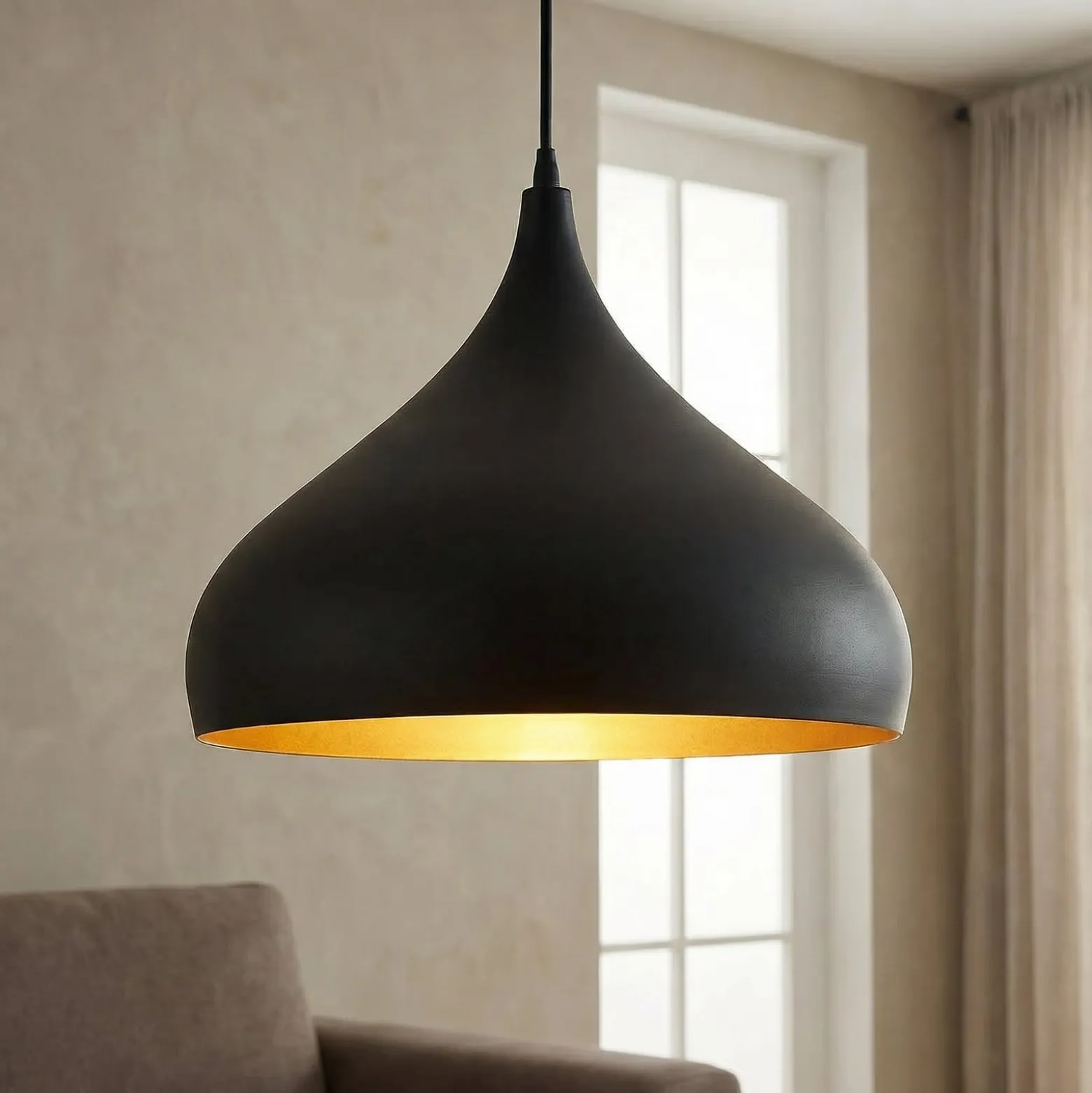 Lindby Hängelampe Ritana, schwarz-gold, Metall, Ø 31cm, E27