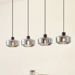 Lindby Hängeleuchte Hildur, 4-flg., 115 cm, rauchgrau, Glas