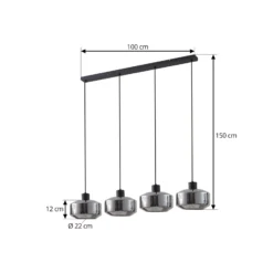 Lindby Hängeleuchte Hildur, 4-flg., 115 cm, rauchgrau, Glas
