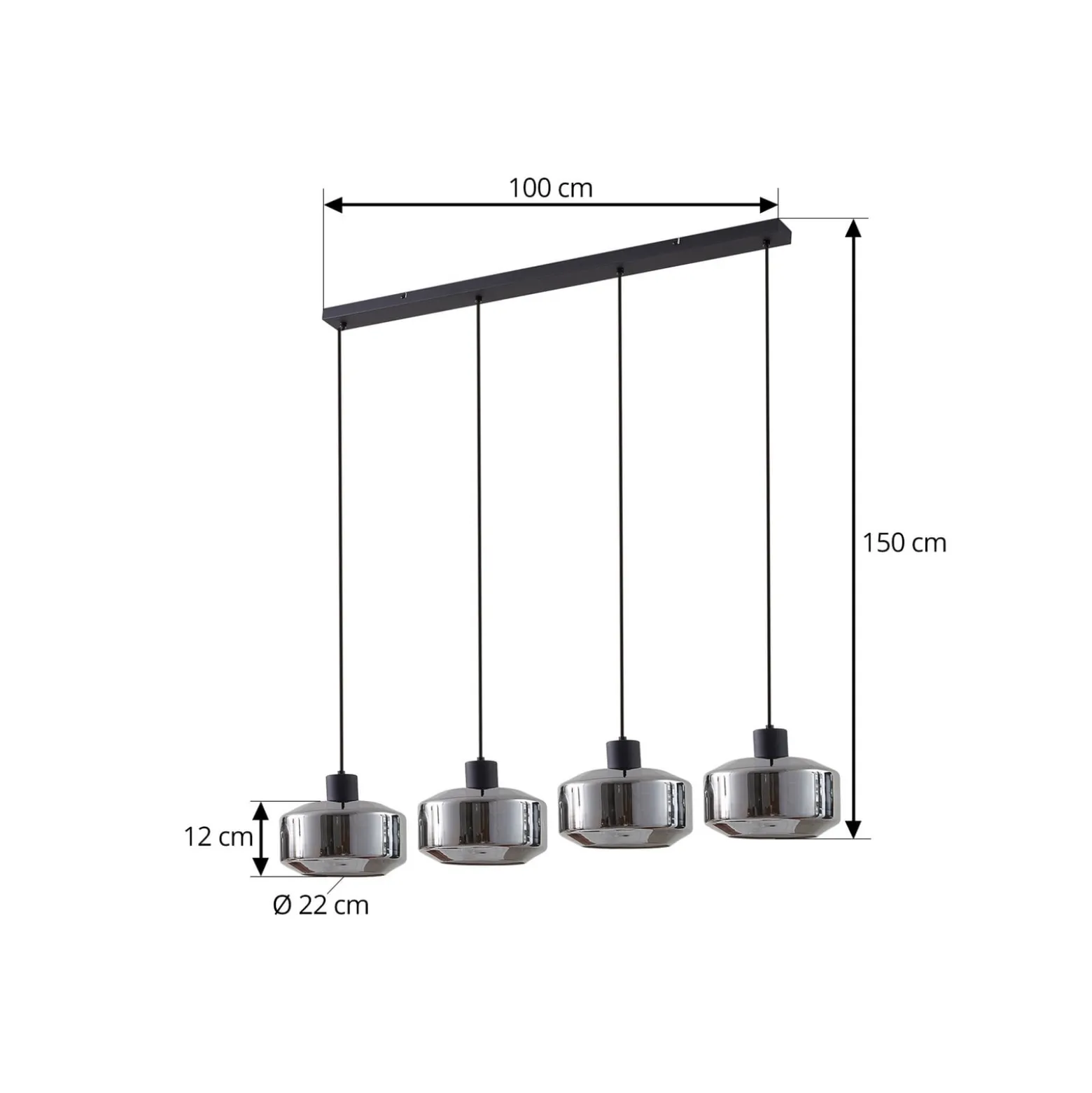 Lindby Hängeleuchte Hildur, 4-flg., 115 cm, rauchgrau, Glas