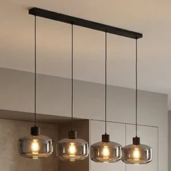 Lindby Hängeleuchte Hildur, 4-flg., 115 cm, rauchgrau, Glas