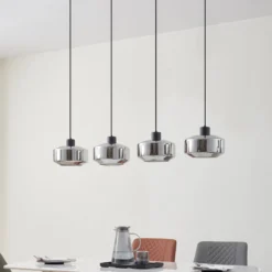 Lindby Hängeleuchte Hildur, 4-flg., 115 cm, rauchgrau, Glas