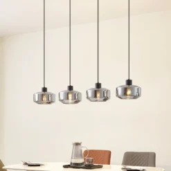 Lindby Hängeleuchte Hildur, 4-flg., 115 cm, rauchgrau, Glas