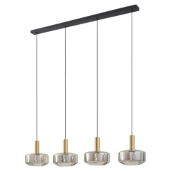 Lindby Hängeleuchte Hildur, 4-flg., 118 cm, rauchgrau, Glas
