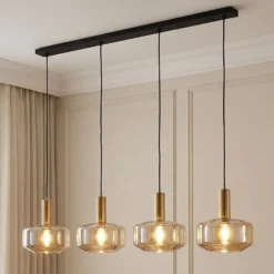 Lindby Hängeleuchte Hildur, 4-flg., 118 cm, rauchgrau, Glas