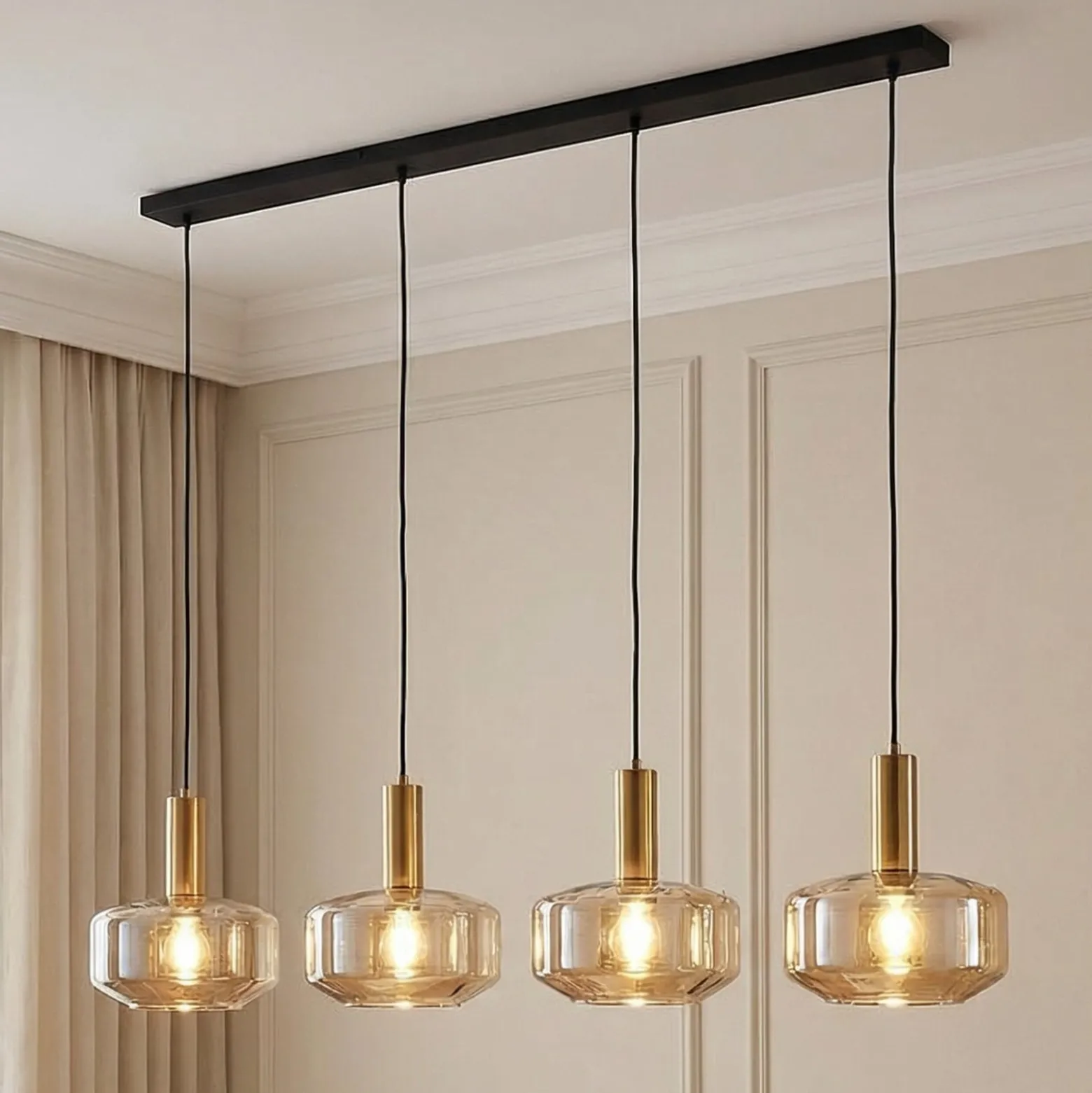 Lindby Hängeleuchte Hildur, 4-flg., 118 cm, rauchgrau, Glas