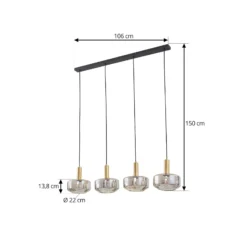 Lindby Hängeleuchte Hildur, 4-flg., 118 cm, rauchgrau, Glas