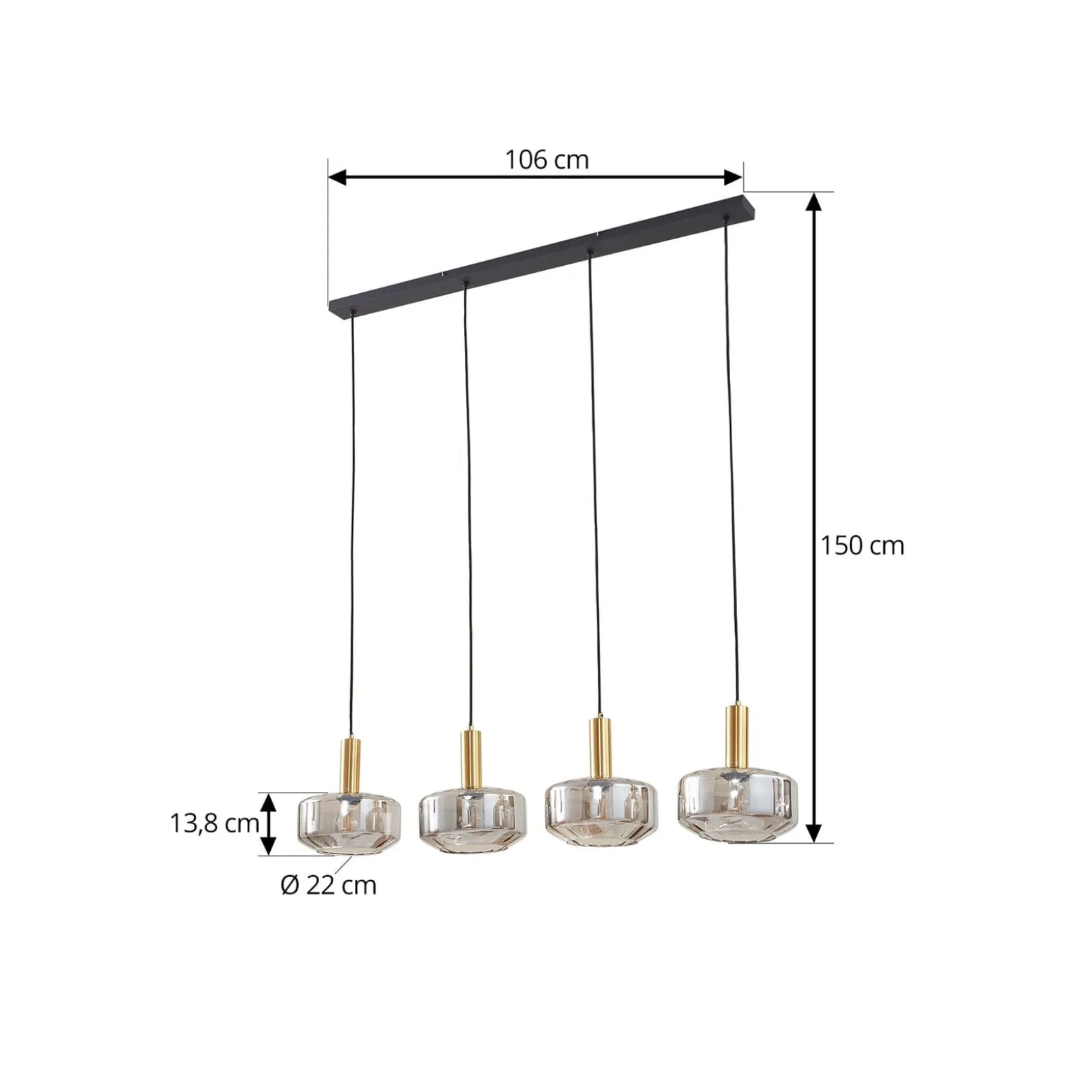 Lindby Hängeleuchte Hildur, 4-flg., 118 cm, rauchgrau, Glas