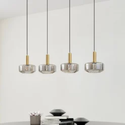 Lindby Hängeleuchte Hildur, 4-flg., 118 cm, rauchgrau, Glas