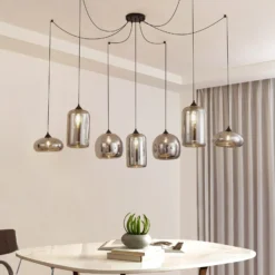 Lindby Hängeleuchte Marla, 7-flammig, Glas, rauchgrau, 128cm