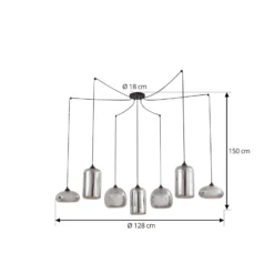 Lindby Hängeleuchte Marla, 7-flammig, Glas, rauchgrau, 128cm