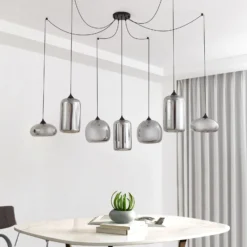 Lindby Hängeleuchte Marla, 7-flammig, Glas, rauchgrau, 128cm