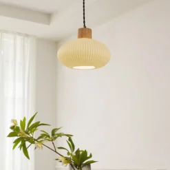 Lindby Hängeleuchte Paulie, Ø 23 cm, Keramik, Holz, weiß