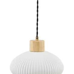 Lindby Hängeleuchte Paulie, Ø 23 cm, Keramik, Holz, weiß