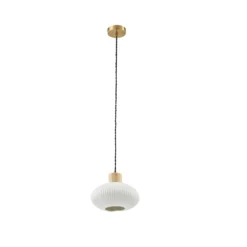 Lindby Hängeleuchte Paulie, Ø 23 cm, Keramik, Holz, weiß