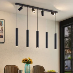 Lindby Hängeleuchte Sanad, 116 cm, 9-flg., schwarz, GU10