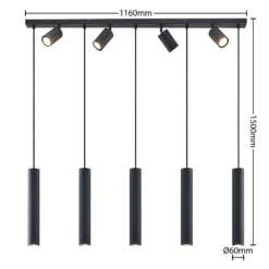 Lindby Hängeleuchte Sanad, 116 cm, 9-flg., schwarz, GU10