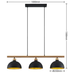 Lindby Hängeleuchte Tirzana, 3-flg., schwarz, Metall, Holz