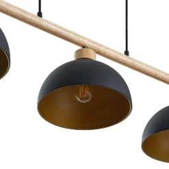 Lindby Hängeleuchte Tirzana, 3-flg., schwarz, Metall, Holz