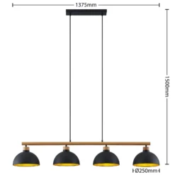 Lindby Hängeleuchte Tirzana, 4-flg., schwarz, Metall, Holz