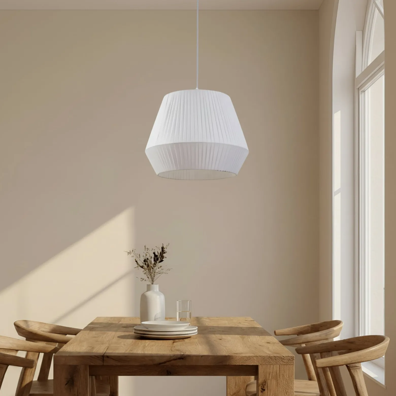 Lindby Hängeleuchte Vitore, Ø 40 cm, Textil, weiß